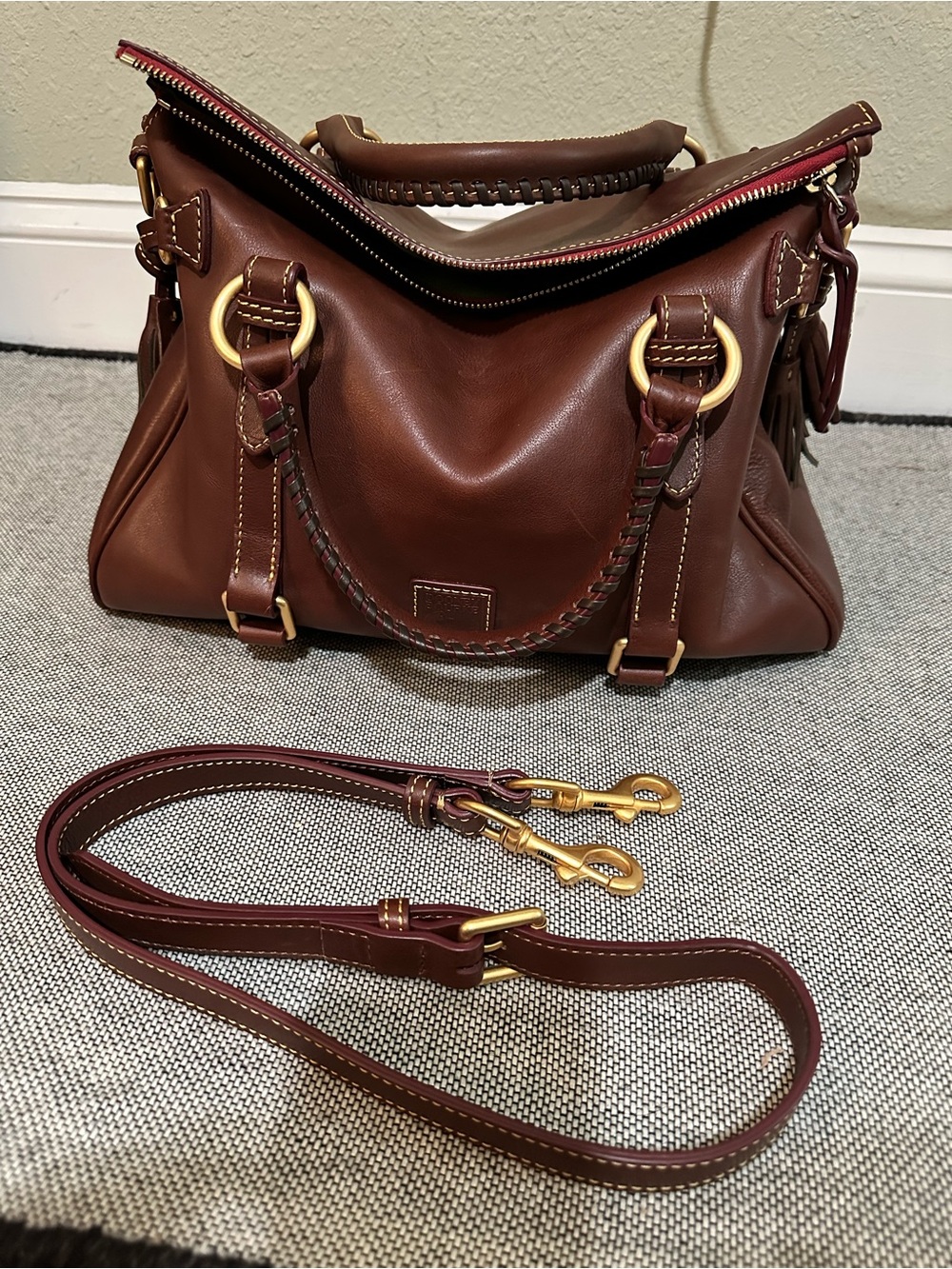 Dooney & Bourke Florentine Large Satchel Chestnut Leather Crossbody EUC - Picture 14 of 16